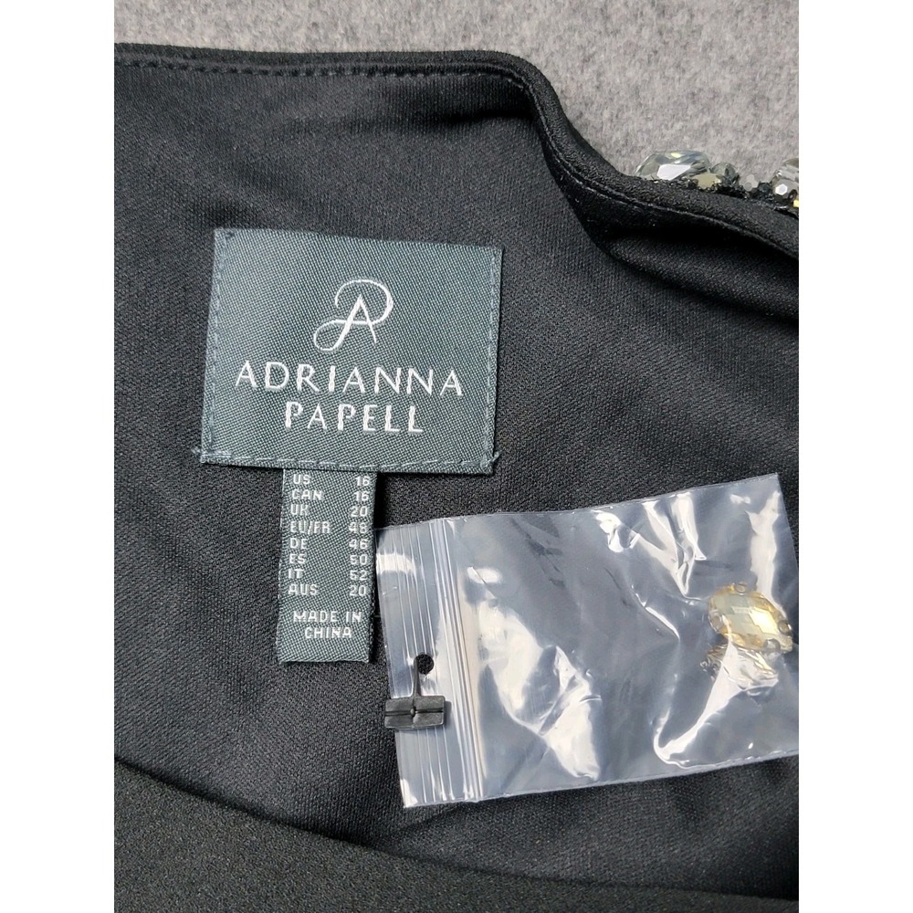 Adrianna Papell $249 Black Beaded Neckline Maxi Dress Size 16 Crepe Evening Gown - Picture 5 of 10